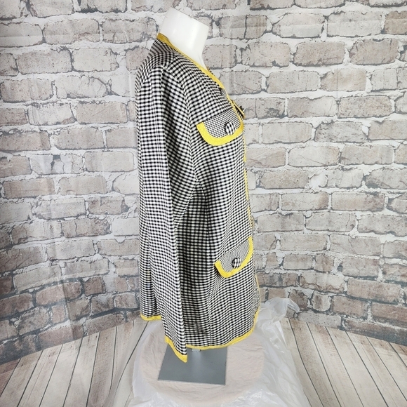 Vintage 60s Gingham Button Front Mini Dress Jacket Black White  Size Medium - Picture 11 of 15
